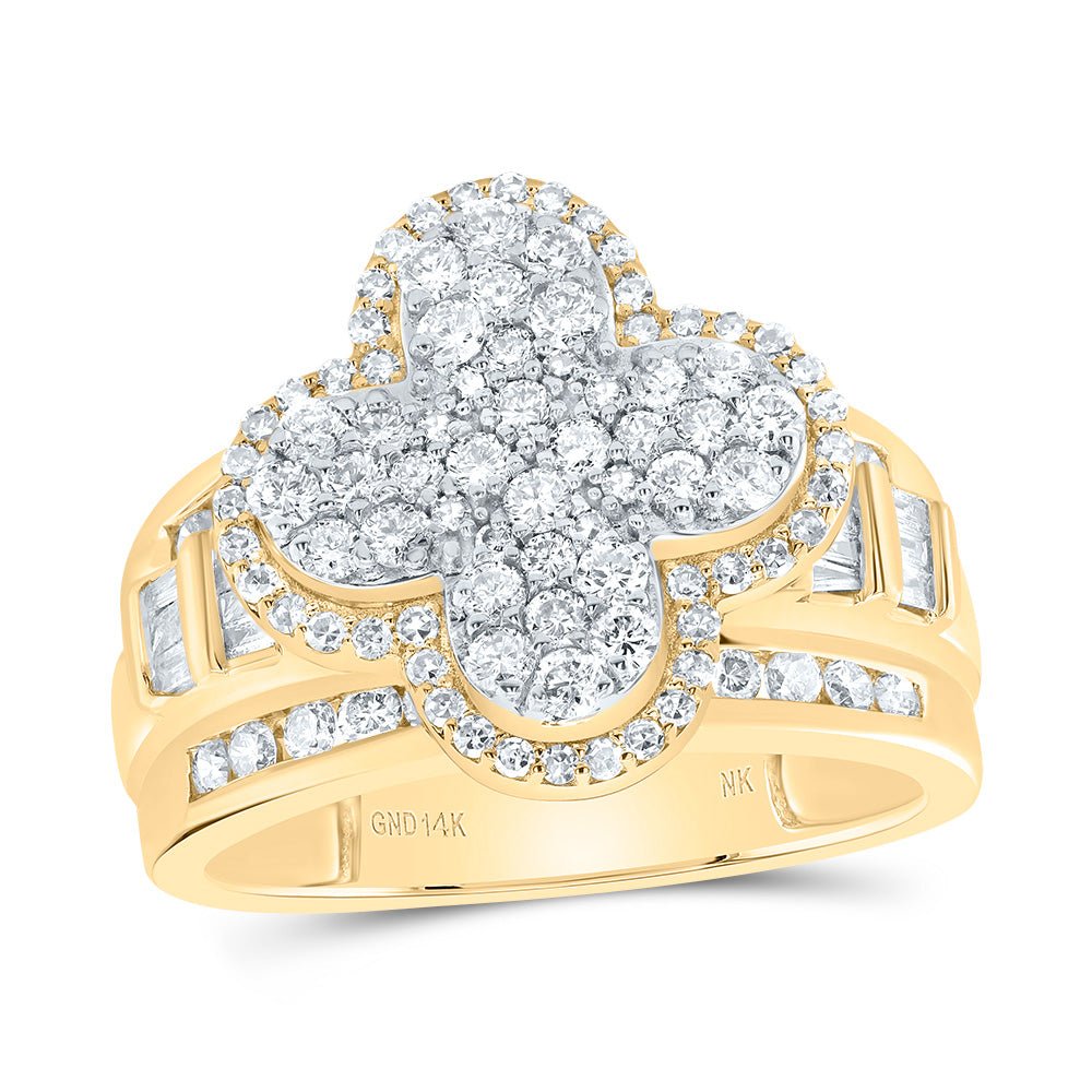 14K Yellow Gold Diamond Fashion Clover Ring 1 1/3 Cttw - Splendid Jewellery