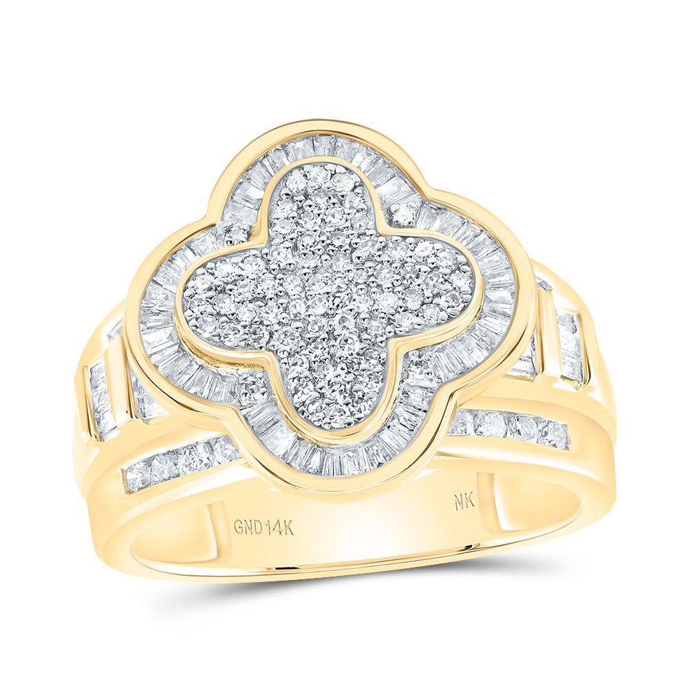14K Yellow Gold Diamond Fashion Clover Ring 1 Cttw - Splendid Jewellery