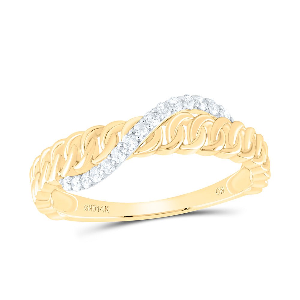 14K Yellow Gold Diamond Fashion Cuban Women's Ring 1/6 Cttw - Splendid Jewellery