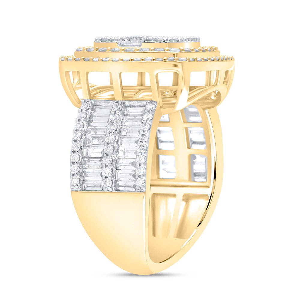14K Yellow Gold Diamond Fashion Cushion Baguette Bridal Ring 1 3/4 Cttw - Splendid Jewellery