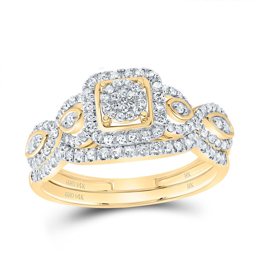 14K Yellow Gold Diamond Fashion Cushion Bridal Set 1/2 Cttw - Splendid Jewellery