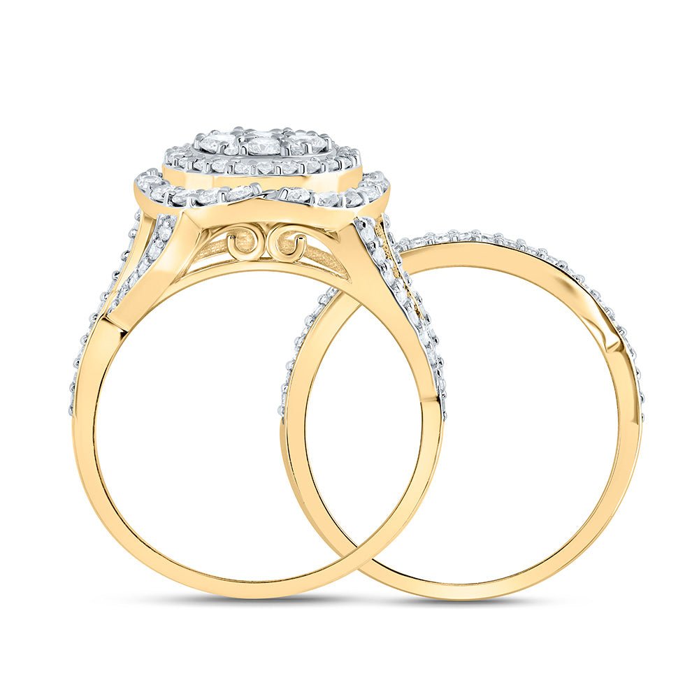 14K Yellow Gold Diamond Fashion Flower Bridal Set 1 1/5 Cttw - Splendid Jewellery