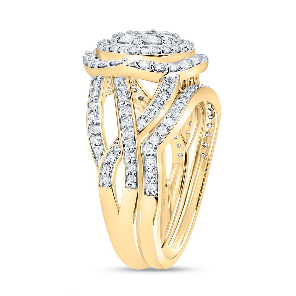 14K Yellow Gold Diamond Fashion Flower Bridal Set 1 1/5 Cttw - Splendid Jewellery