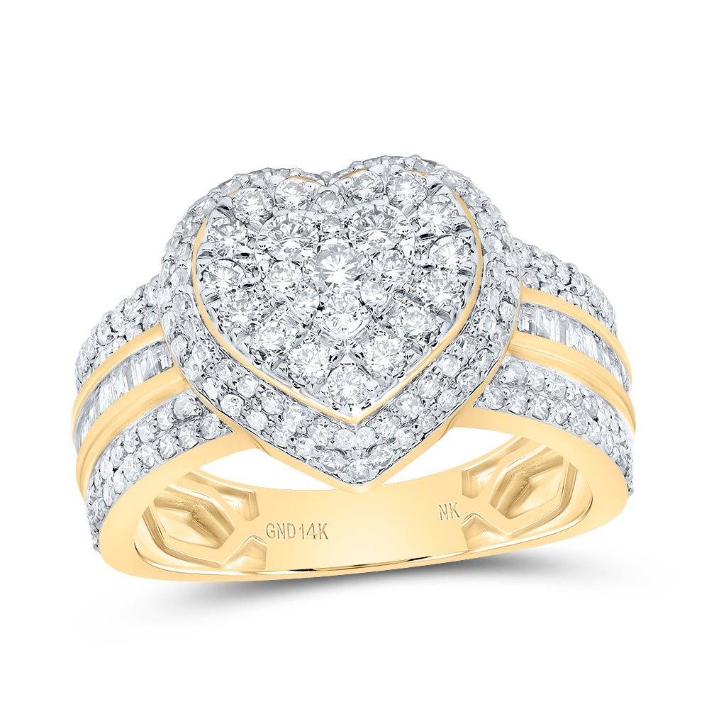 14K Yellow Gold Diamond Fashion Heart Ring 1 Cttw - Splendid Jewellery