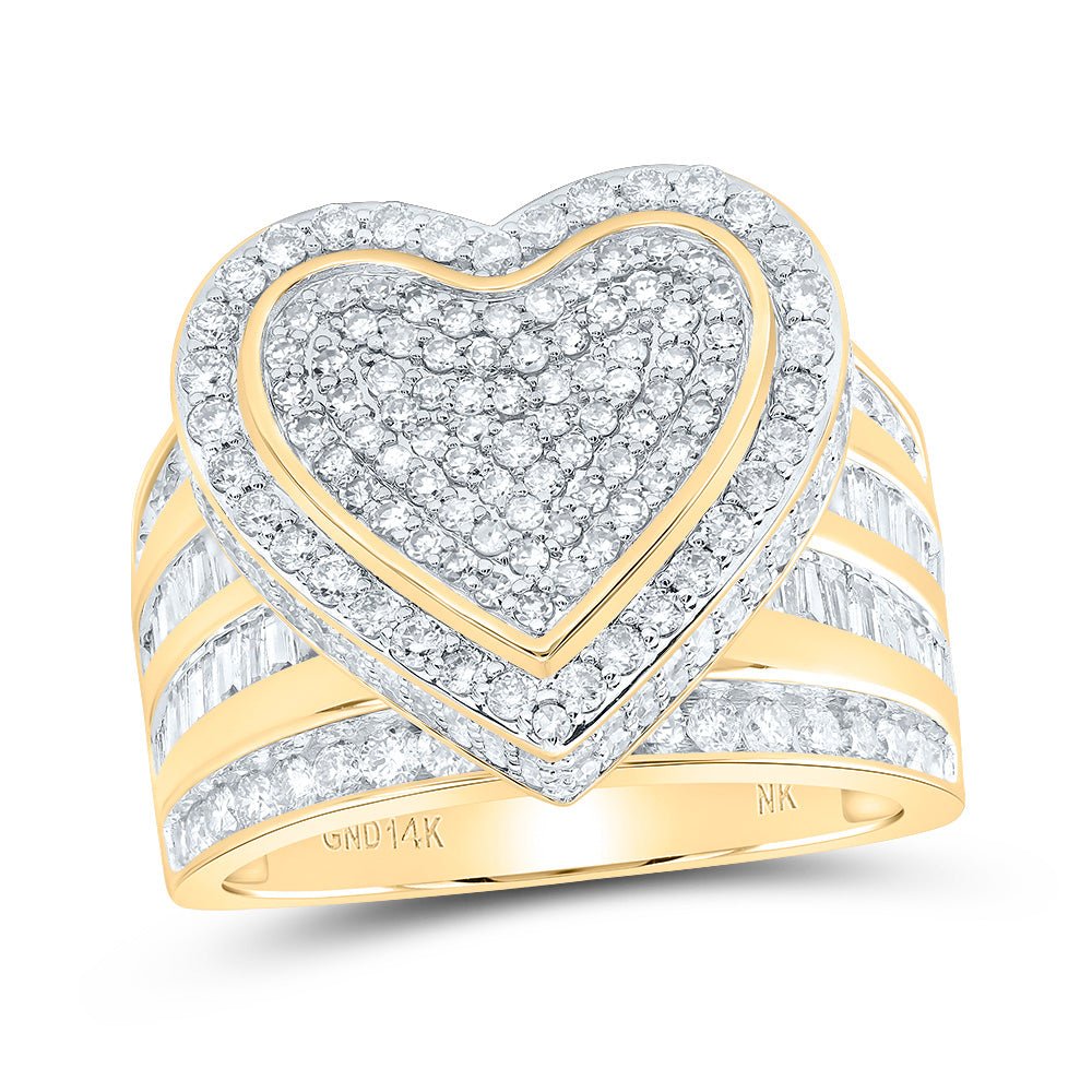 14K Yellow Gold Diamond Fashion Heart Ring 2 1/5 Cttw - Splendid Jewellery