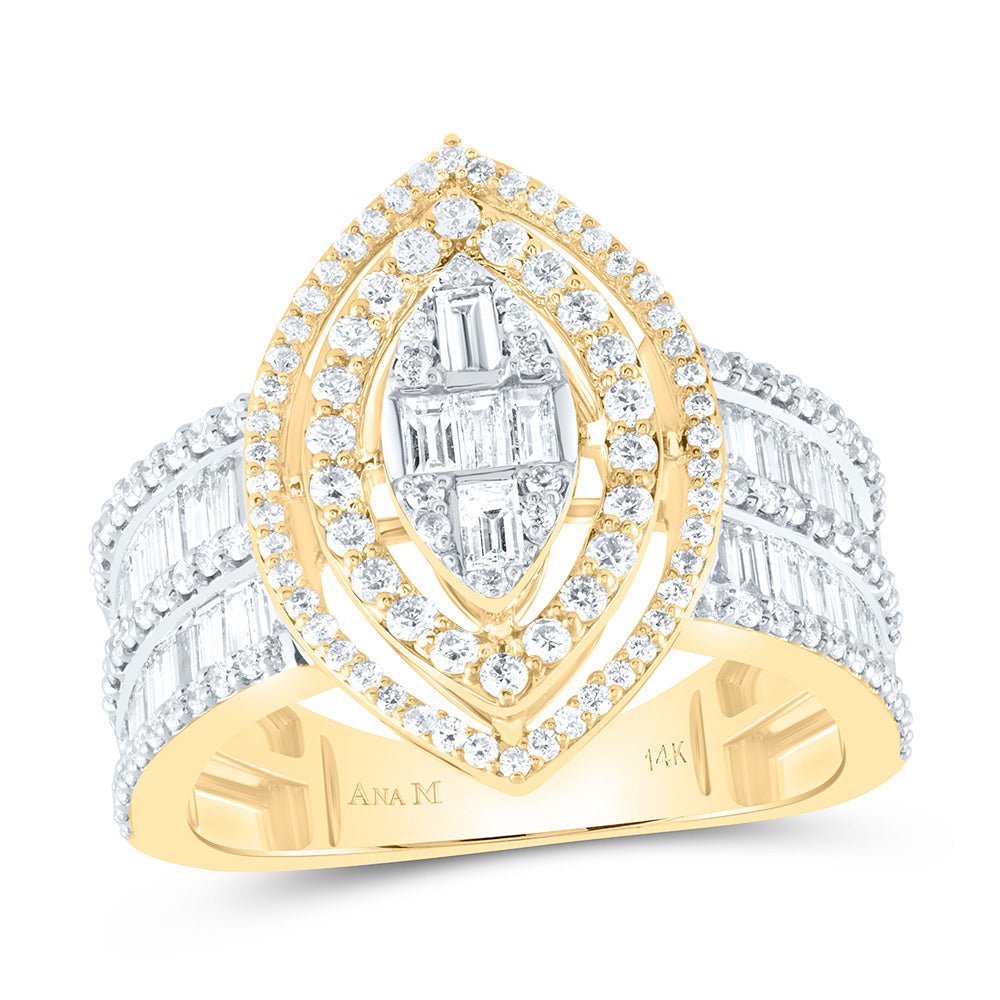 14K Yellow Gold Diamond Fashion Marquise Baguette Bridal Ring 1 3/4 Cttw - Splendid Jewellery