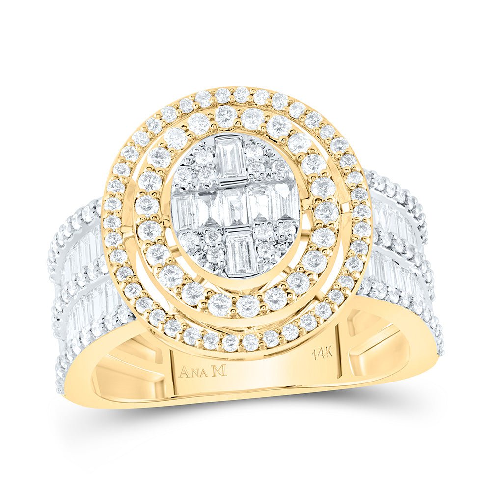 14K Yellow Gold Diamond Fashion Oval Baguette Bridal Ring 1 5/8 Cttw - Splendid Jewellery