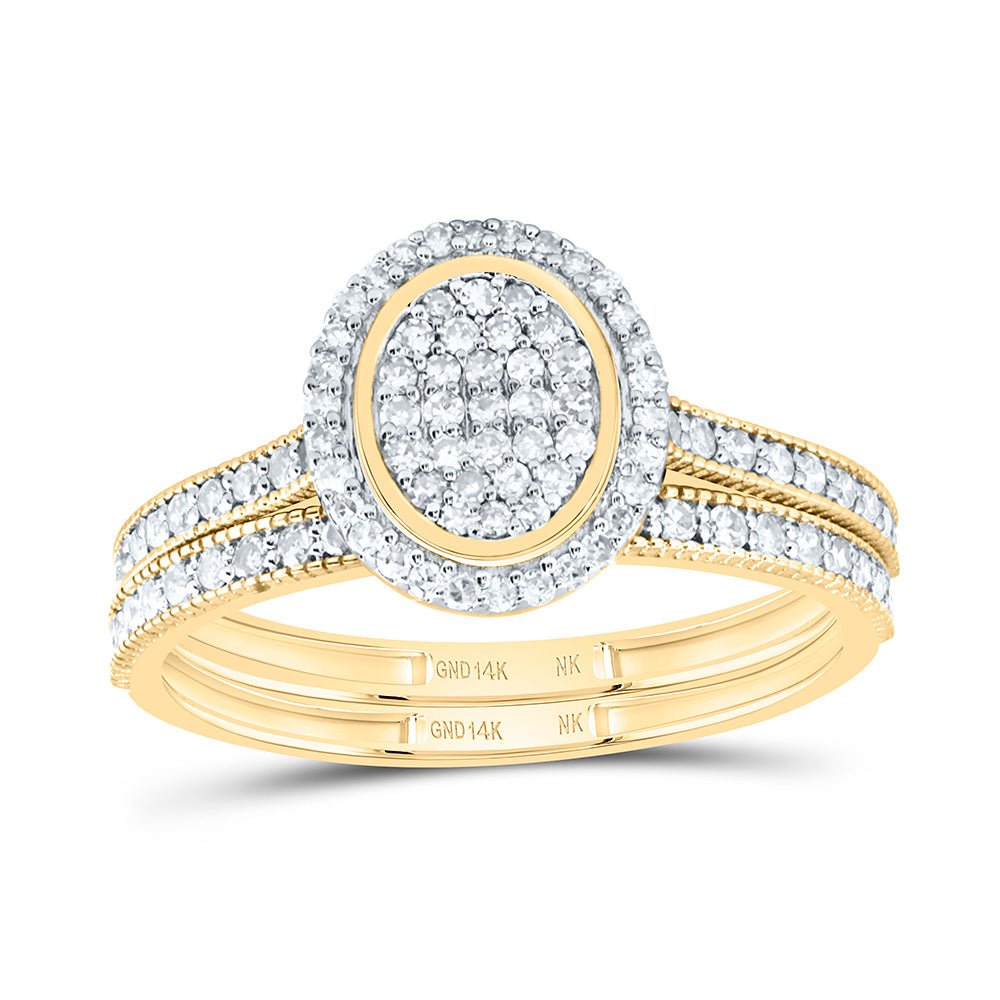 14K Yellow Gold Diamond Fashion Oval Bridal Set 1/2 Cttw - Splendid Jewellery