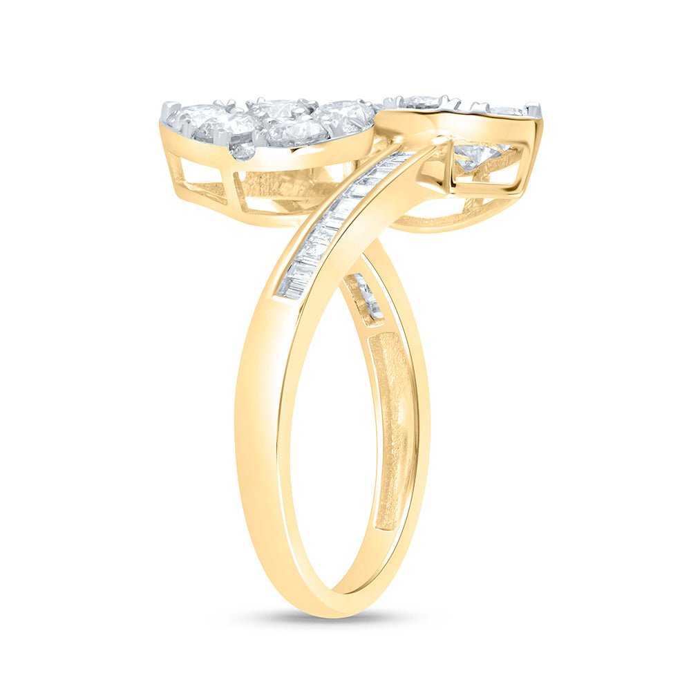 14K Yellow Gold Diamond Fashion Pear Cuff Ring 1 3/8 Cttw - Splendid Jewellery