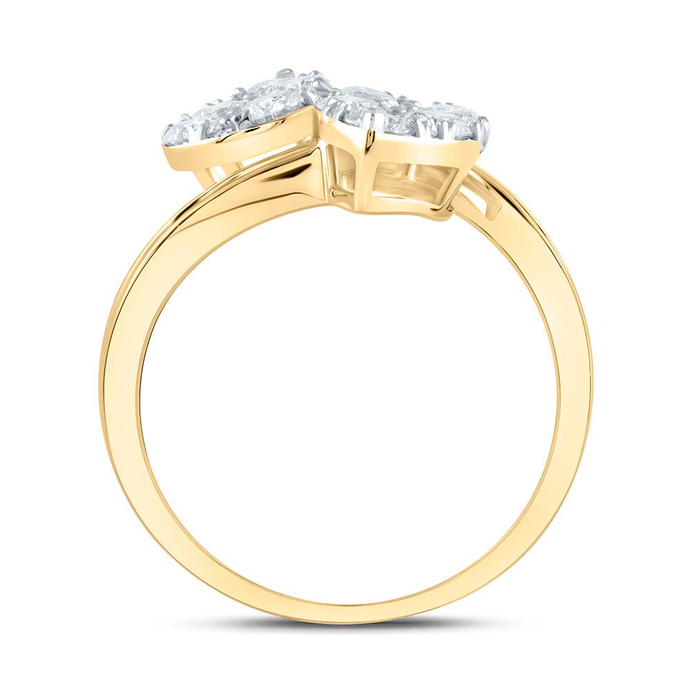 14K Yellow Gold Diamond Fashion Pear Cuff Ring 1 3/8 Cttw - Splendid Jewellery
