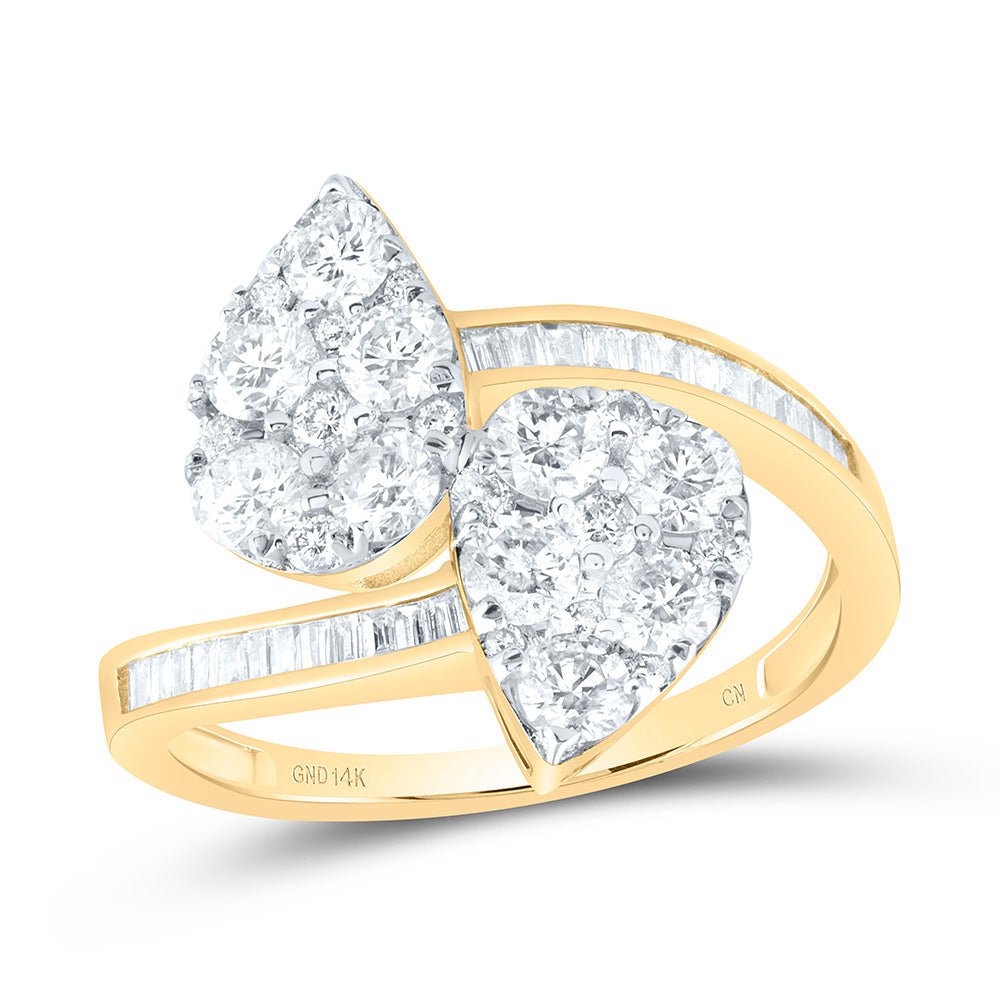 14K Yellow Gold Diamond Fashion Pear Cuff Ring 1 3/8 Cttw - Splendid Jewellery