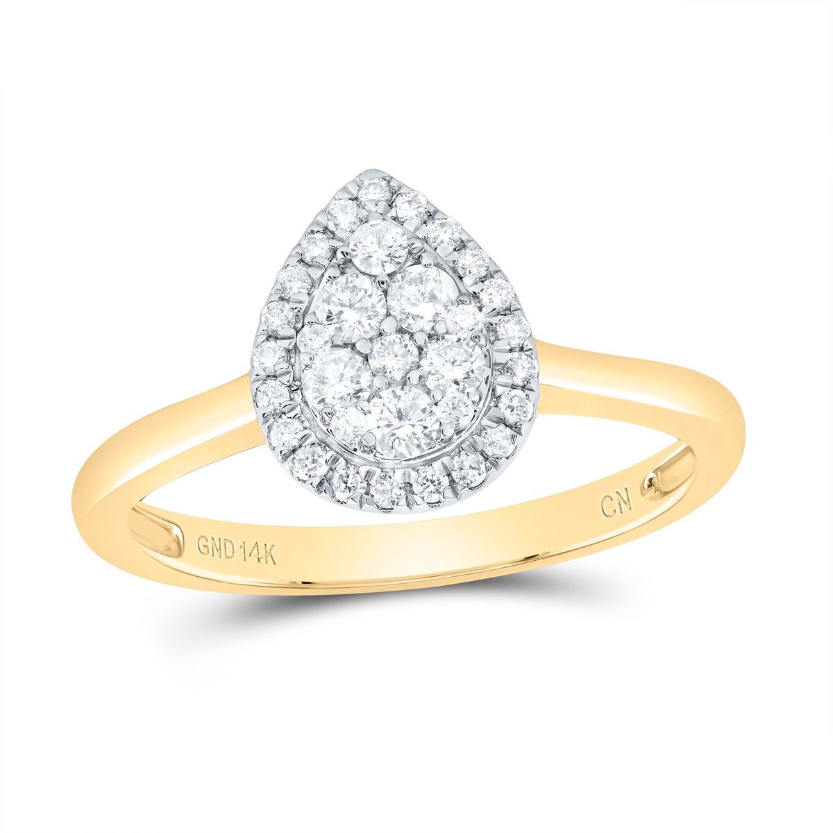 14K Yellow Gold Diamond Fashion Pear Ring 1/3 Cttw - Splendid Jewellery
