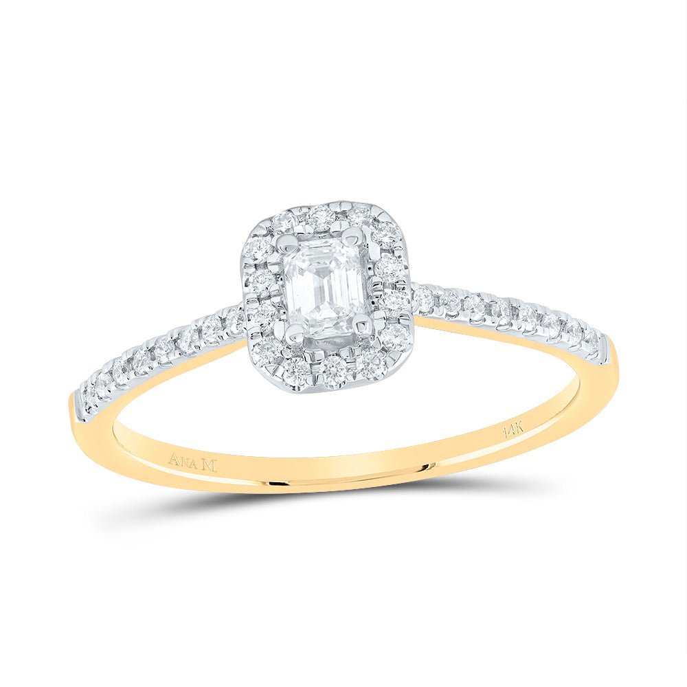 14K Yellow Gold Diamond Fashion Promise Emerald Ring 1/3 Cttw - Splendid Jewellery