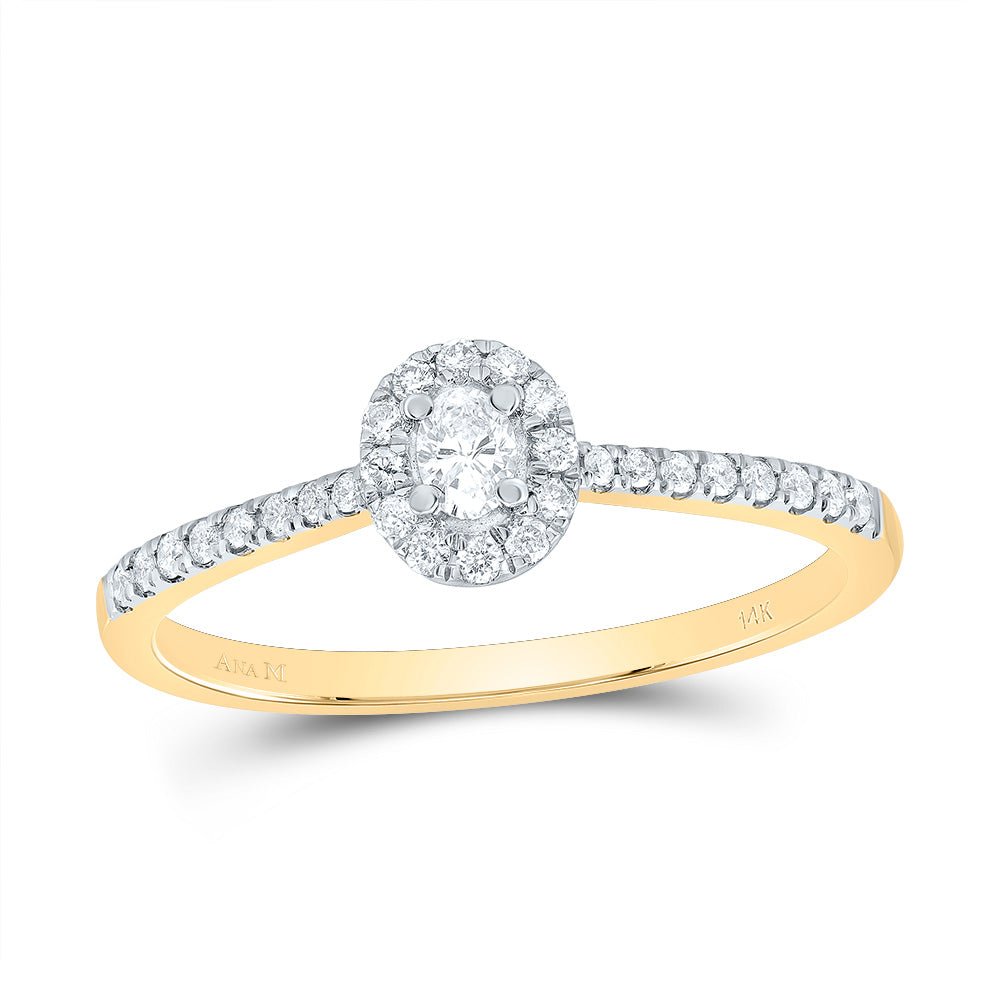 14K Yellow Gold Diamond Fashion Promise Oval Ring 1/4 Cttw - Splendid Jewellery