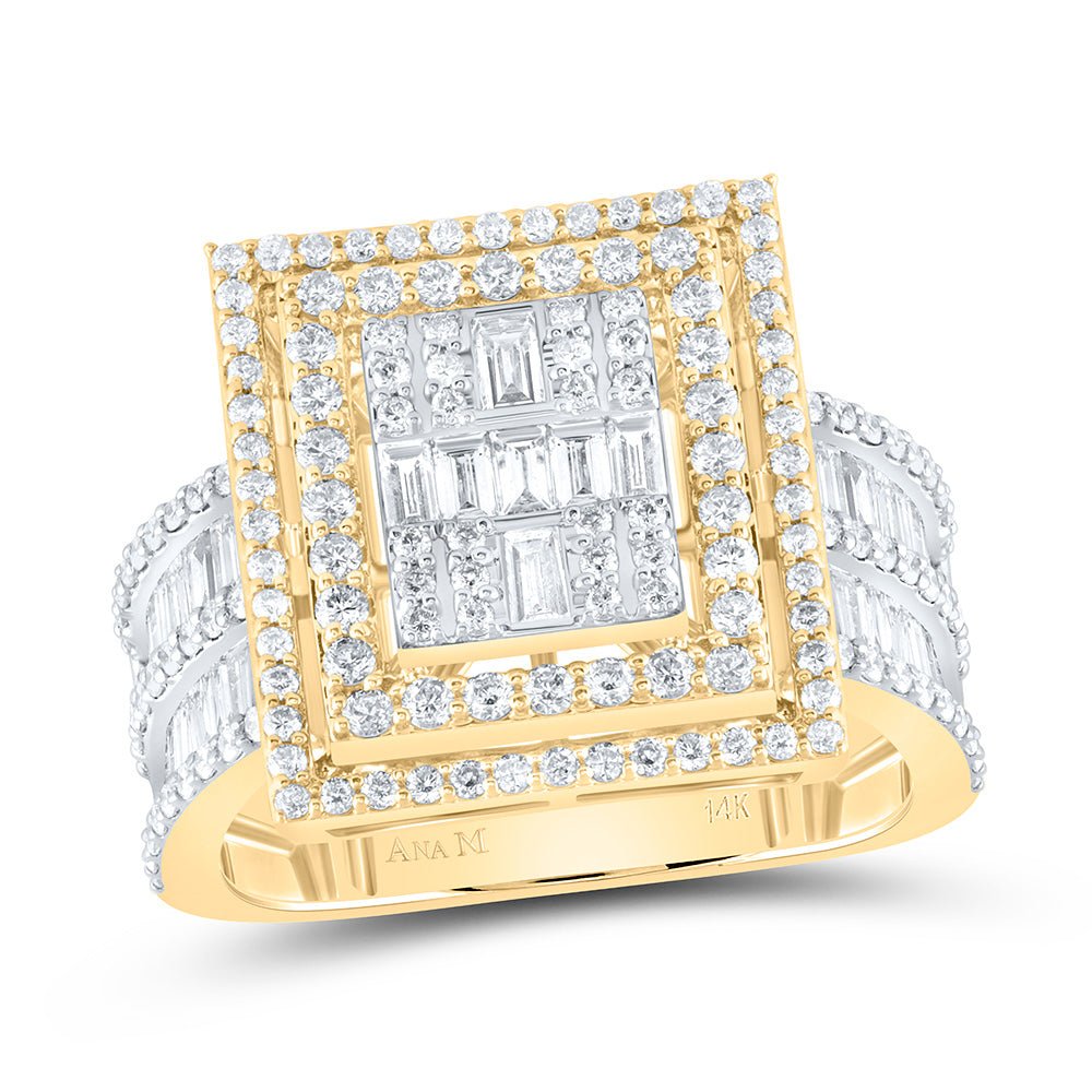 14K Yellow Gold Diamond Fashion Square Baguette Bridal Ring 1 7/8 Cttw - Splendid Jewellery