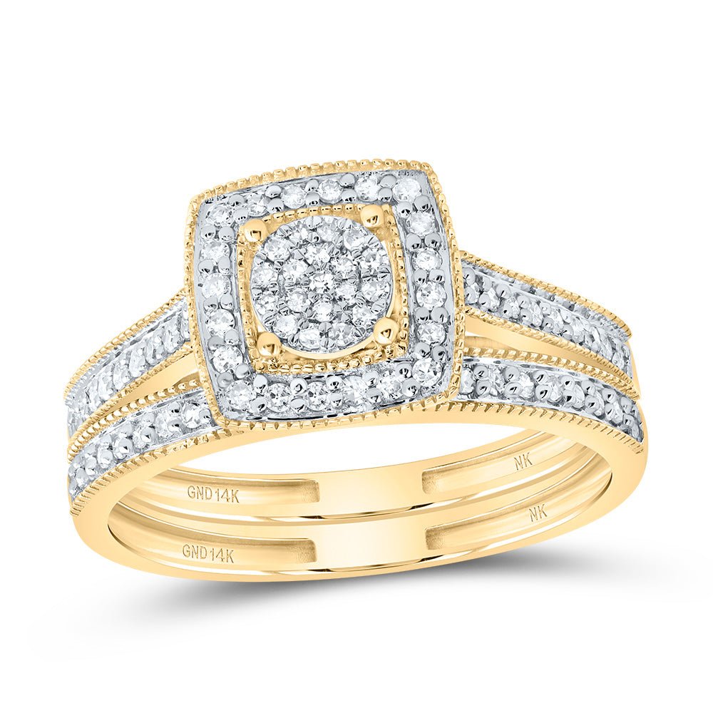14K Yellow Gold Diamond Fashion Square Bridal Set 1/3 Cttw - Splendid Jewellery