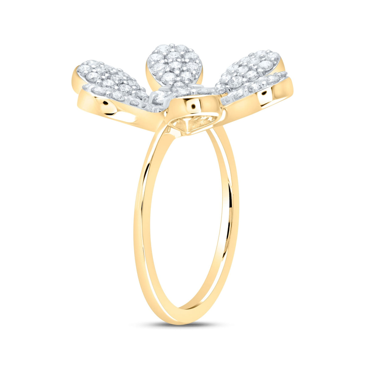 14K Yellow Gold Diamond Flower Designer Ring 1 1/4 Cttw - Splendid Jewellery