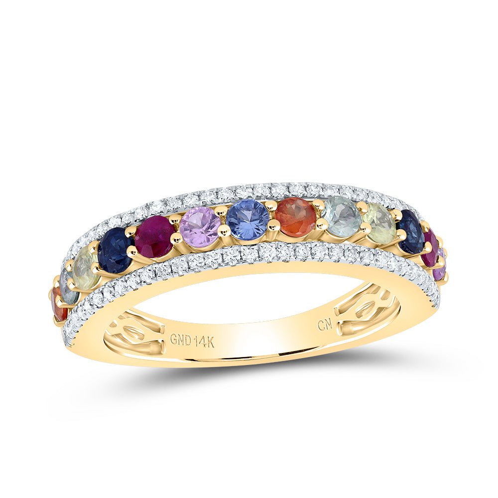 14K Yellow Gold Diamond Gemstone Multi Colour Sapphire Ring 1/4 Cttw - Splendid Jewellery