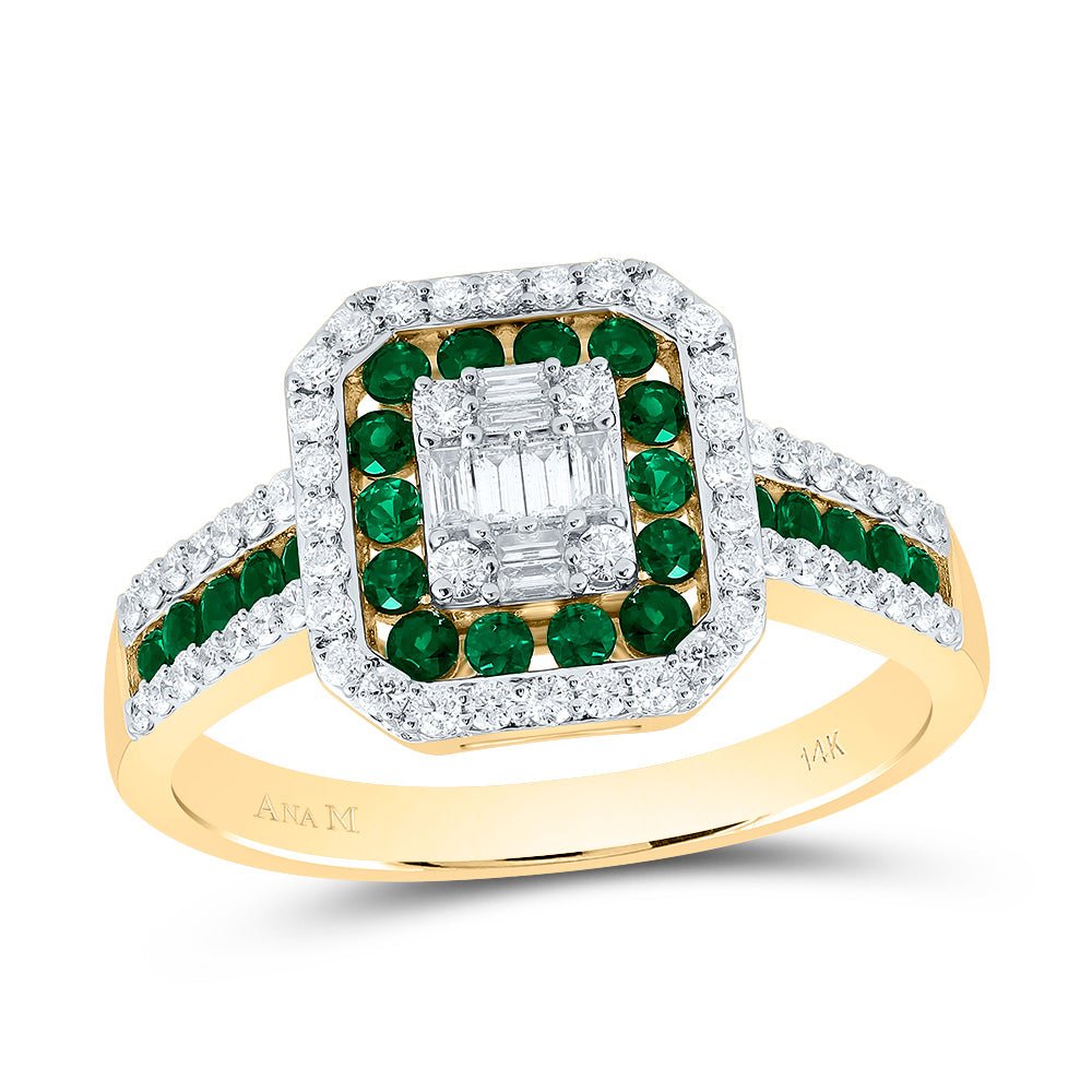 14K Yellow Gold Diamond Gemstone Octagon Ring 3/8 Cttw - Splendid Jewellery