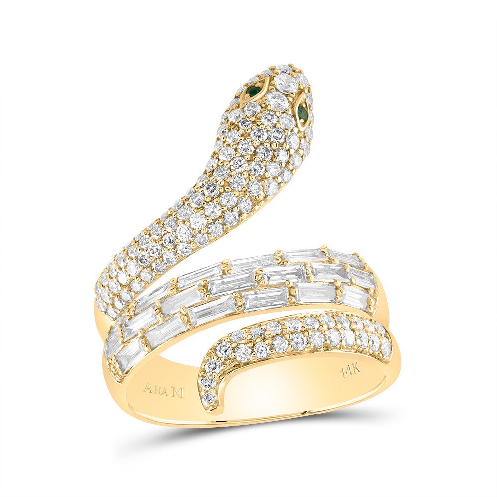 14K Yellow Gold Diamond Gemstone Snake Ring 1 3/8 Cttw - Splendid Jewellery