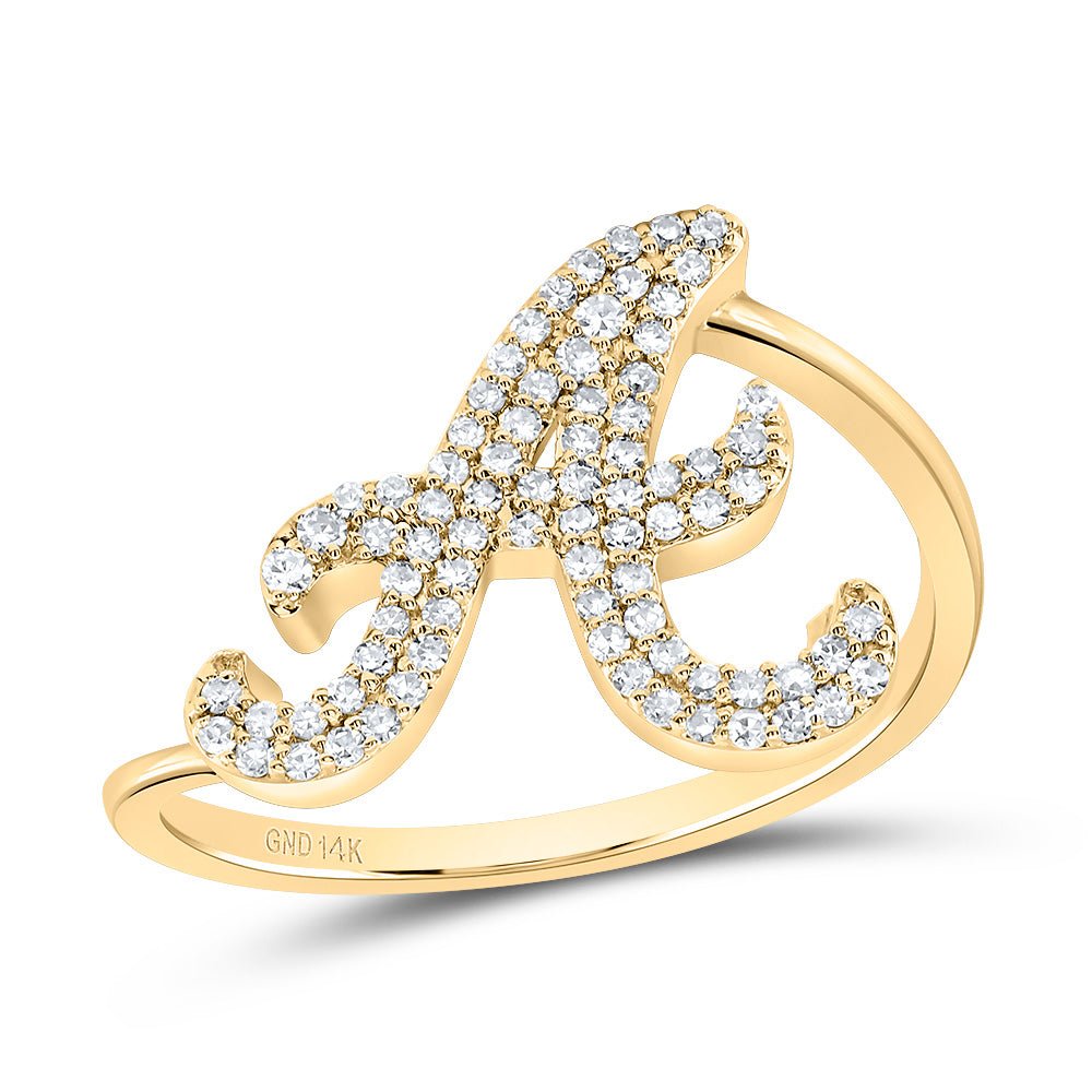 14K Yellow Gold Diamond Gift Initial "A" Ring 1/4 Cttw - Splendid Jewellery