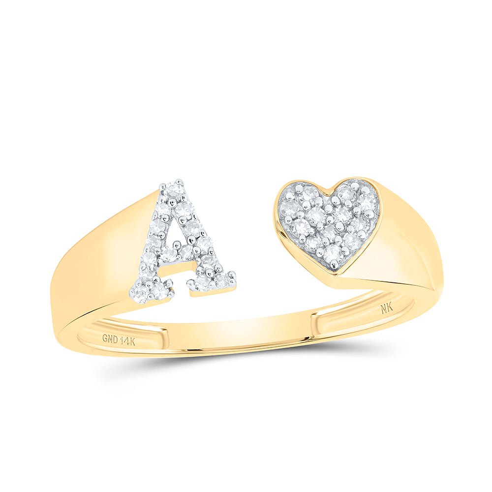 14K Yellow Gold Diamond Gift Initial "A" Women's Heart Ring 1/10 Cttw - Splendid Jewellery
