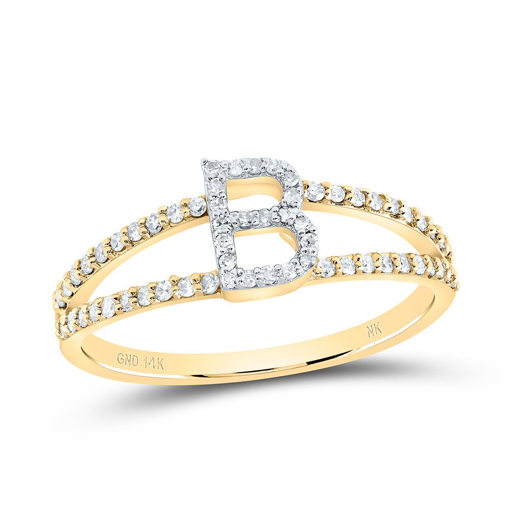 14K Yellow Gold Diamond Gift Initial "B" Women's Ring 1/5 Cttw - Splendid Jewellery