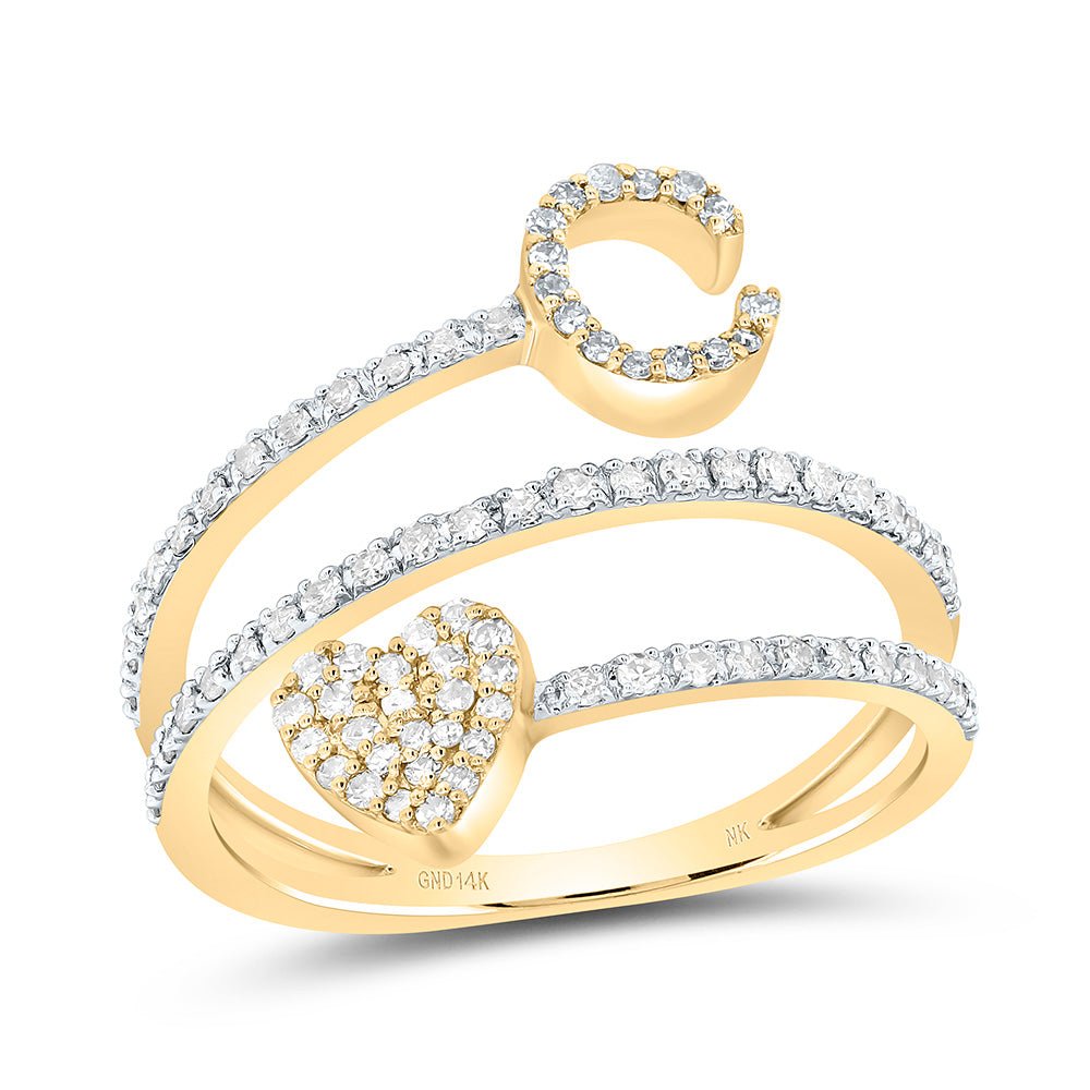 14K Yellow Gold Diamond Gift Initial "C" Heart Women's Ring 3/8 Cttw - Splendid Jewellery