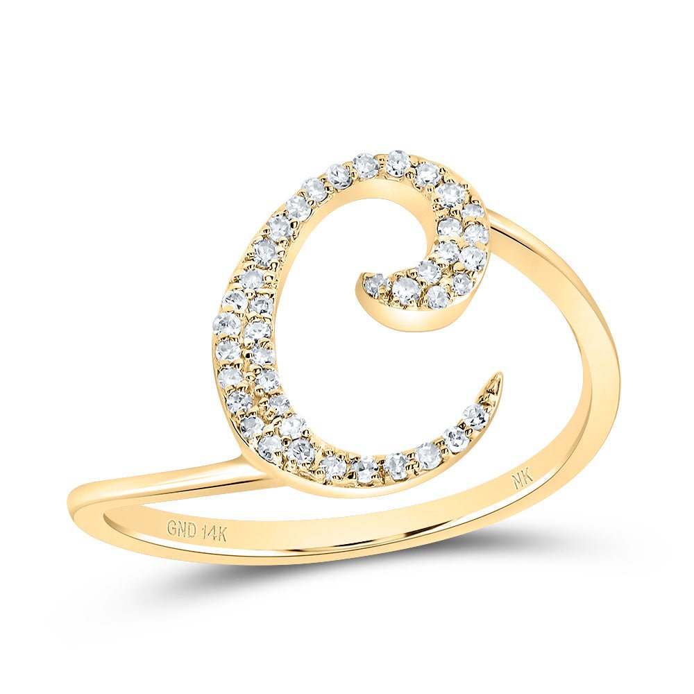 14K Yellow Gold Diamond Gift Initial "C" Ring 1/8 Cttw - Splendid Jewellery