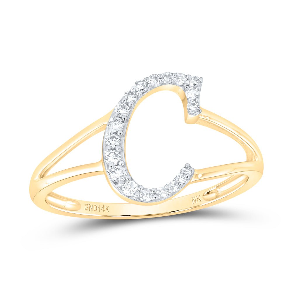 14K Yellow Gold Diamond Gift Initial "C" Women's Ring 1/8 Cttw - Splendid Jewellery