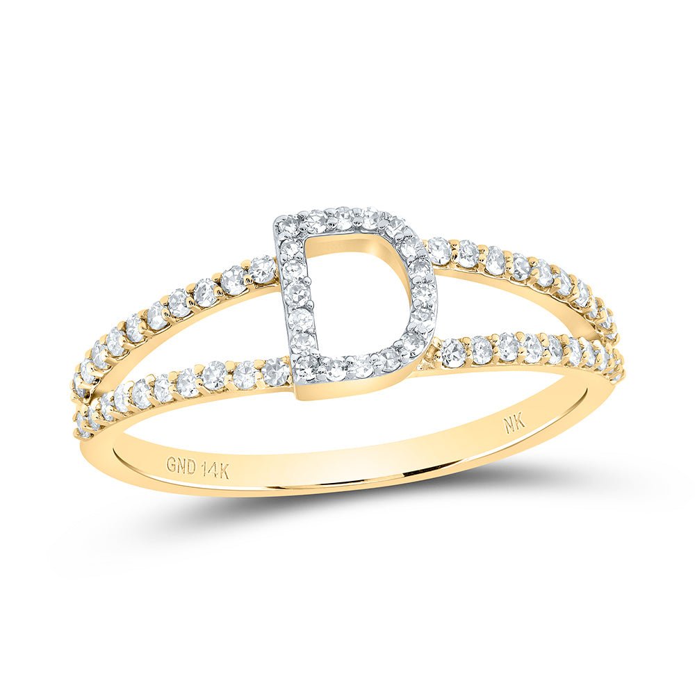 14K Yellow Gold Diamond Gift Initial "D" Women's Ring 1/4 Cttw - Splendid Jewellery