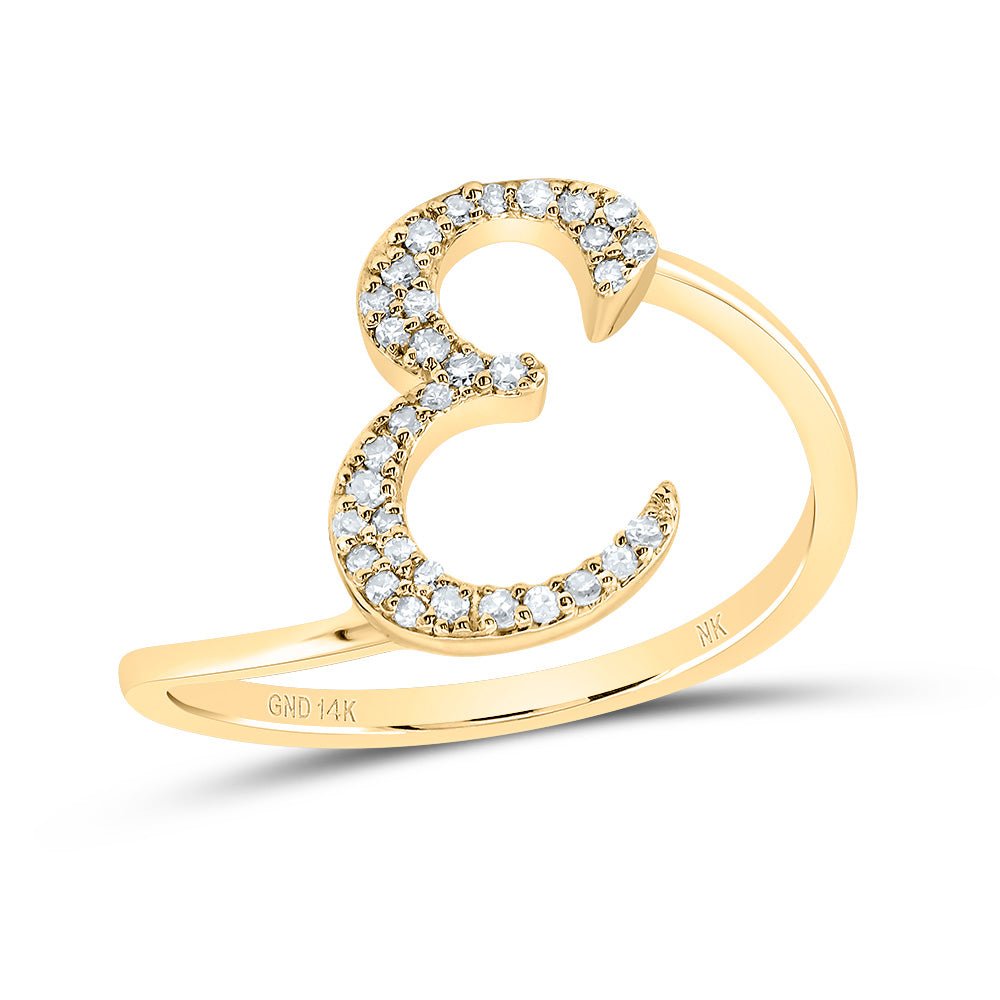14K Yellow Gold Diamond Gift Initial "E" Ring 1/8 Cttw - Splendid Jewellery
