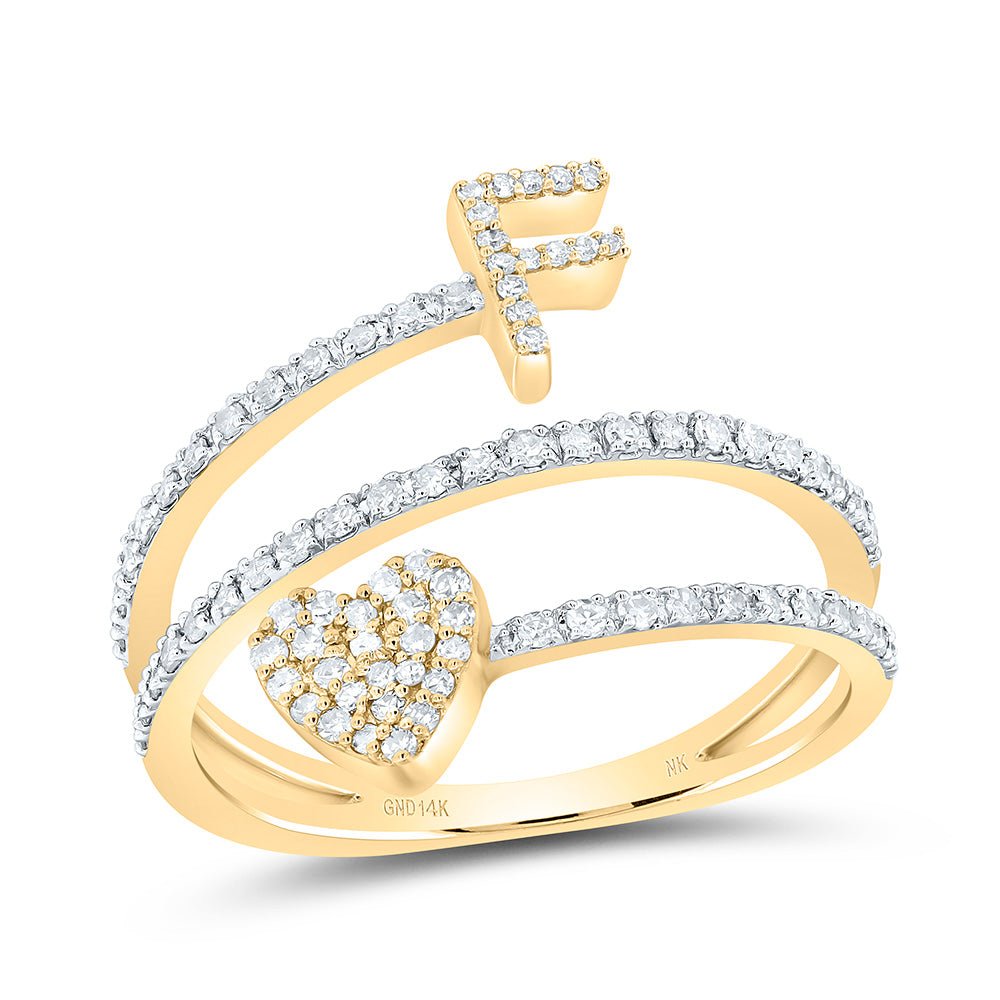 14K Yellow Gold Diamond Gift Initial "F" Heart Women's Ring 3/8 Cttw - Splendid Jewellery
