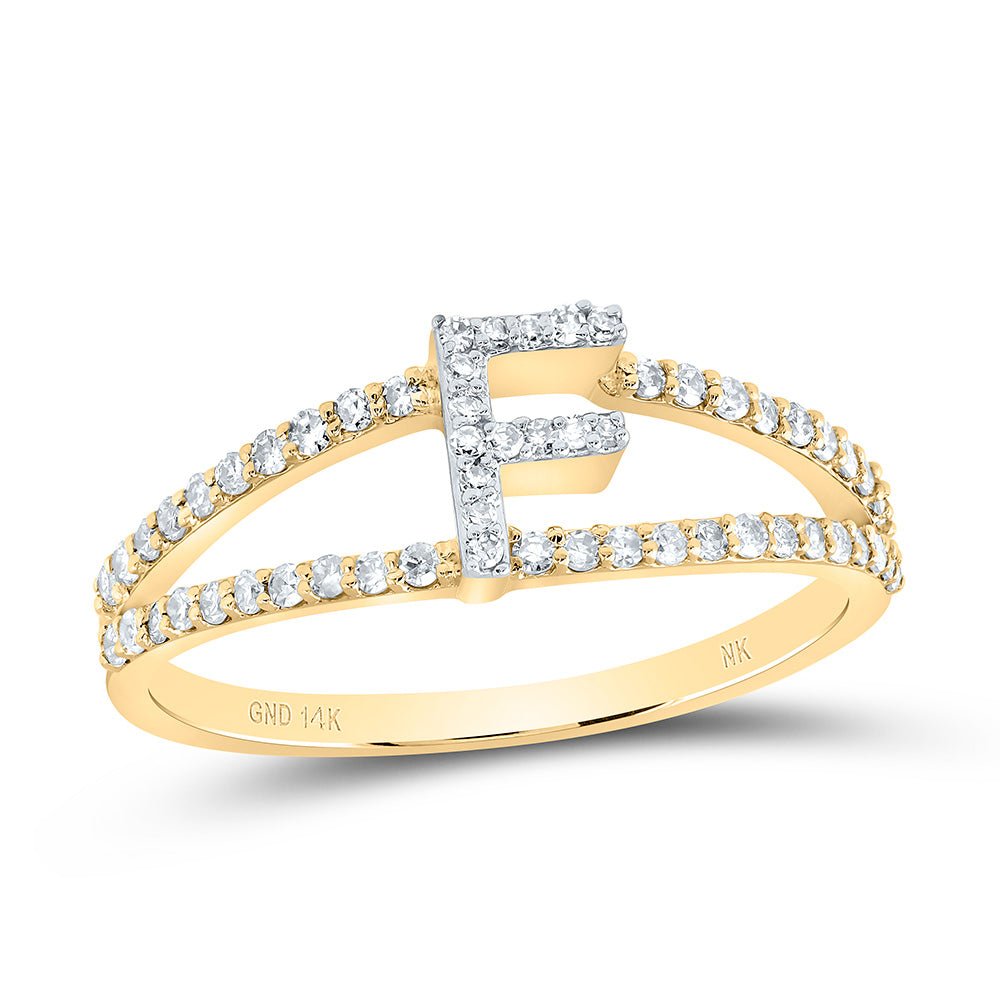 14K Yellow Gold Diamond Gift Initial "F" Women's Ring 1/4 Cttw - Splendid Jewellery