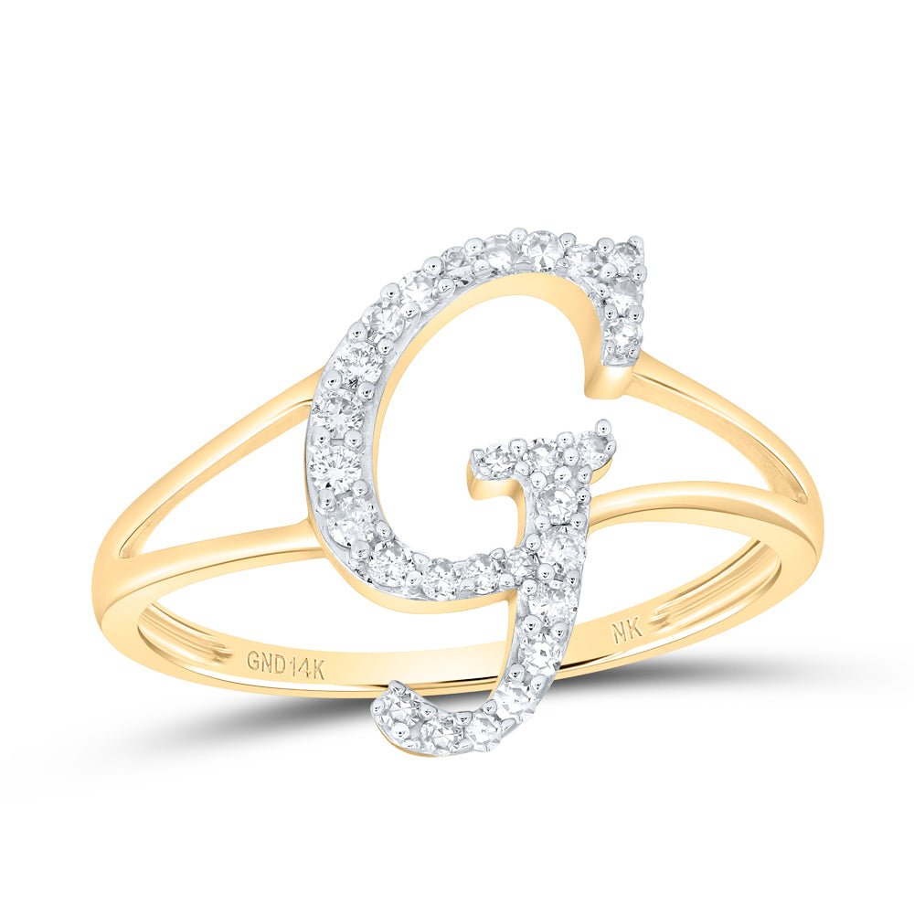 14K Yellow Gold Diamond Gift Initial "G" Women's Ring 1/5 Cttw - Splendid Jewellery