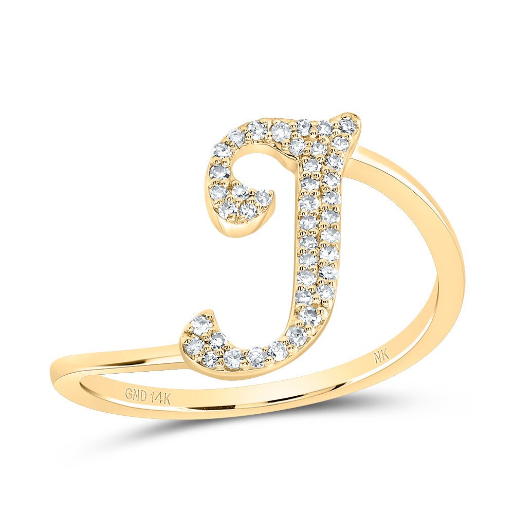 14K Yellow Gold Diamond Gift Initial "I" Ring 1/8 Cttw - Splendid Jewellery