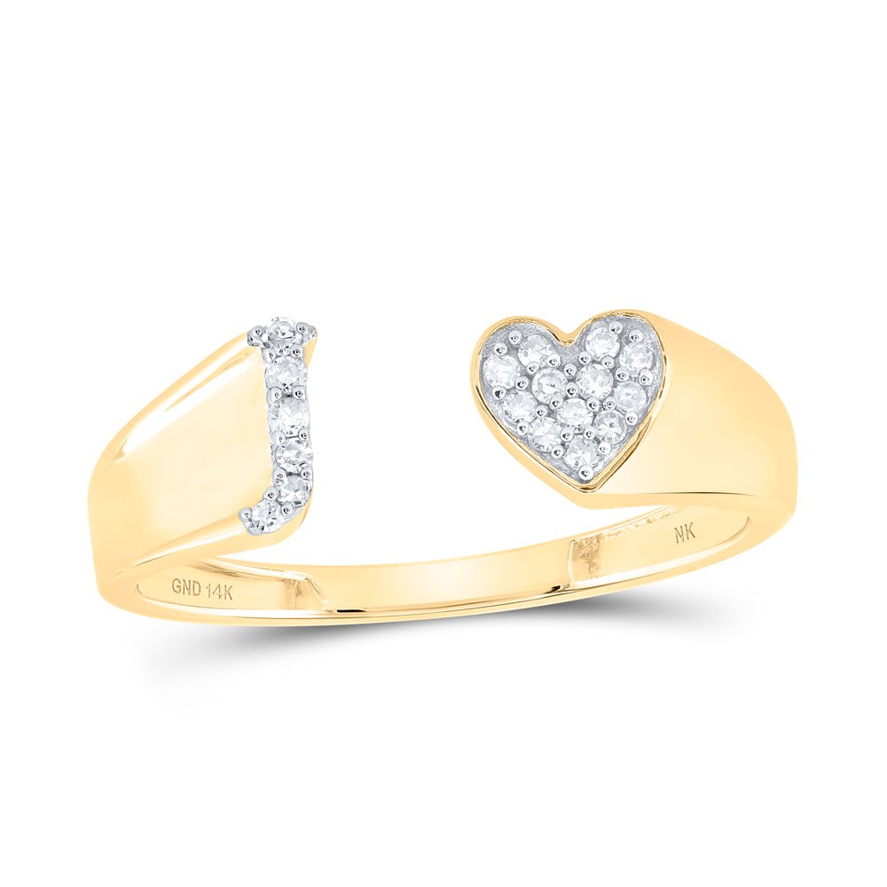 14K Yellow Gold Diamond Gift Initial "J" Women's Heart Ring 1/12 Cttw - Splendid Jewellery