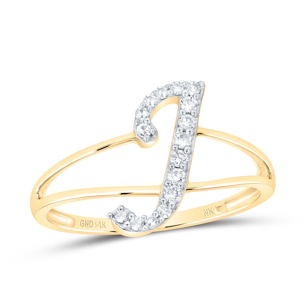 14K Yellow Gold Diamond Gift Initial "J" Women's Ring 1/8 Cttw - Splendid Jewellery