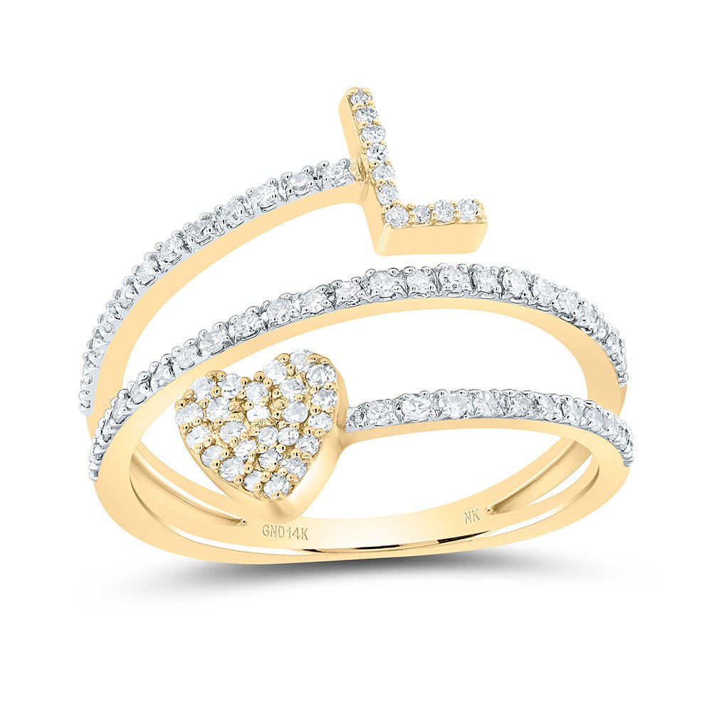 14K Yellow Gold Diamond Gift Initial "L" Heart Women's Ring 3/8 Cttw - Splendid Jewellery