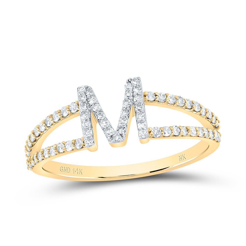14K Yellow Gold Diamond Gift Initial "M" Women's Ring 1/4 Cttw - Splendid Jewellery