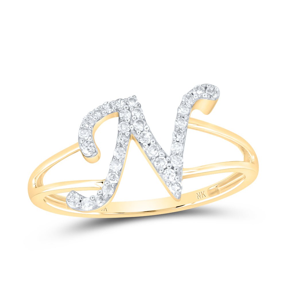 14K Yellow Gold Diamond Gift Initial "N" Women's Ring 1/6 Cttw - Splendid Jewellery