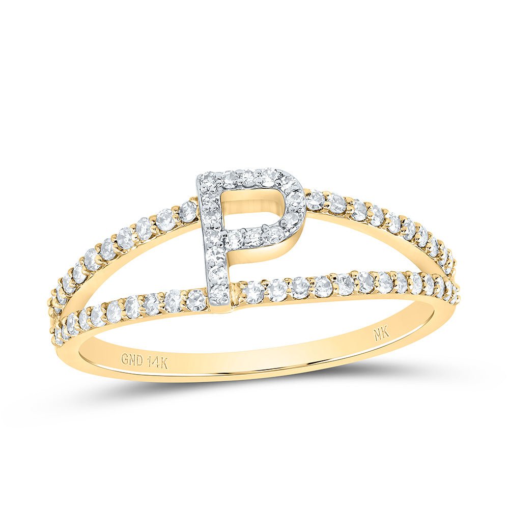 14K Yellow Gold Diamond Gift Initial "P" Women's Ring 1/4 Cttw - Splendid Jewellery