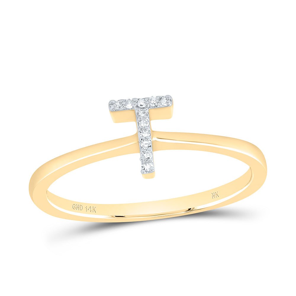 14K Yellow Gold Diamond Gift Initial "T" Ring 0.03 Cttw - Splendid Jewellery