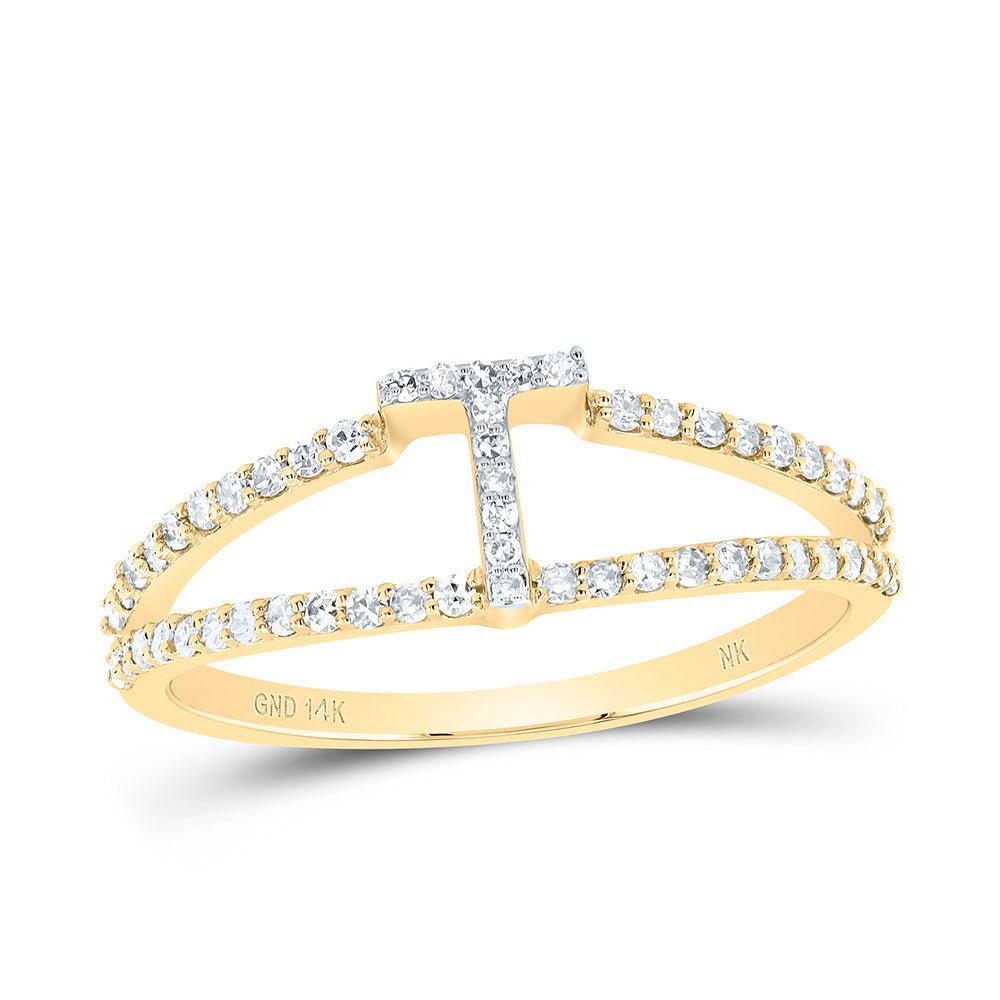 14K Yellow Gold Diamond Gift Initial "T" Women's Ring 1/4 Cttw - Splendid Jewellery