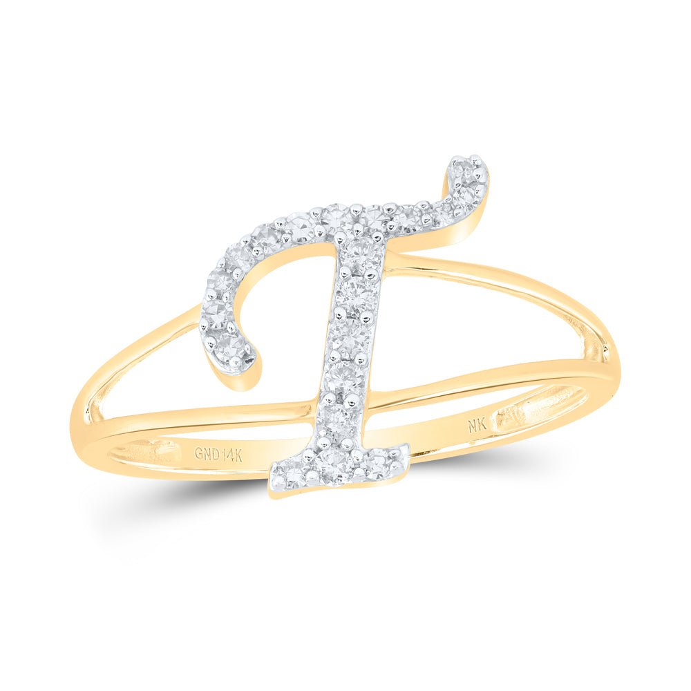 14K Yellow Gold Diamond Gift Initial "T" Women's Ring 1/6 Cttw - Splendid Jewellery