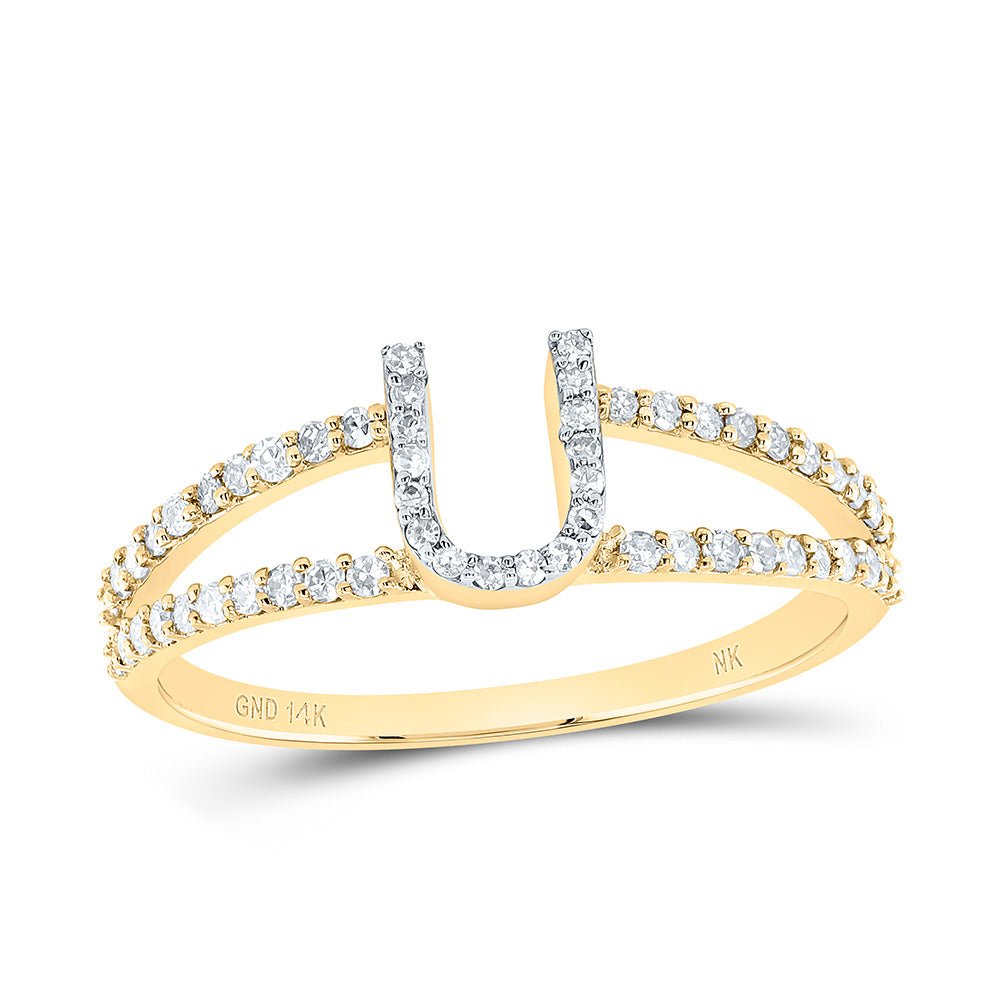 14K Yellow Gold Diamond Gift Initial "U" Women's Ring 1/4 Cttw - Splendid Jewellery