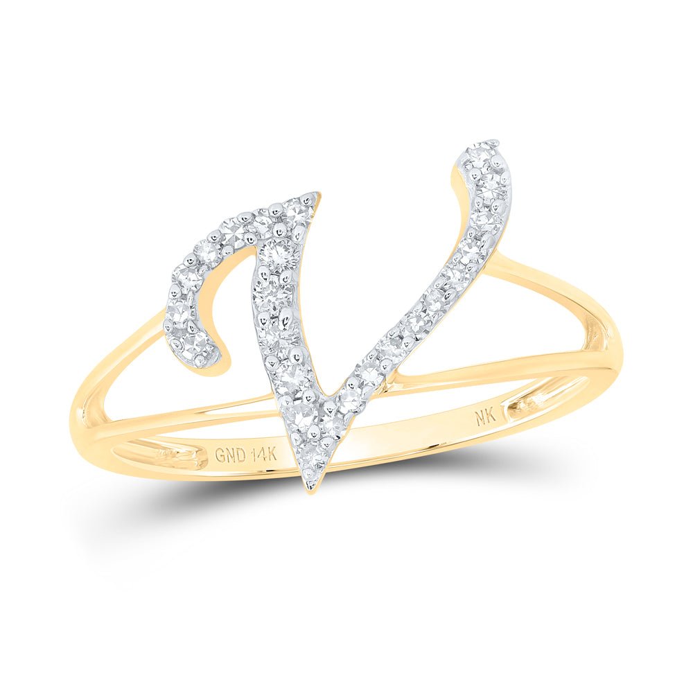 14K Yellow Gold Diamond Gift Initial "V" Women's Ring 1/6 Cttw - Splendid Jewellery
