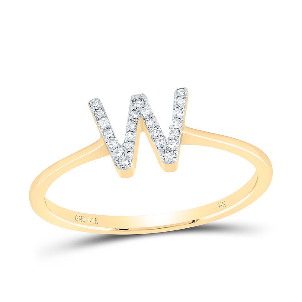 14K Yellow Gold Diamond Gift Initial "W" Ring 1/12 Cttw - Splendid Jewellery