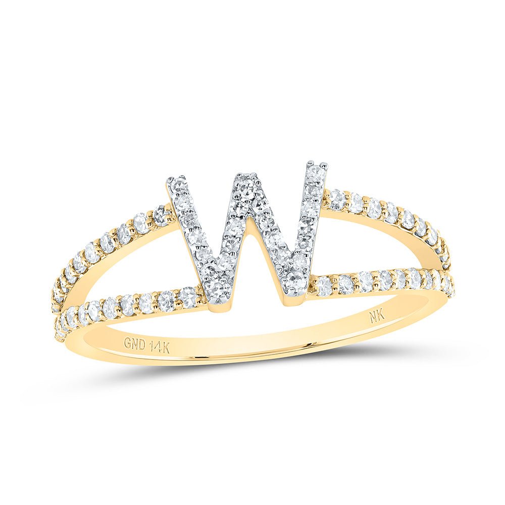 14K Yellow Gold Diamond Gift Initial "W" Women's Ring 1/4 Cttw - Splendid Jewellery
