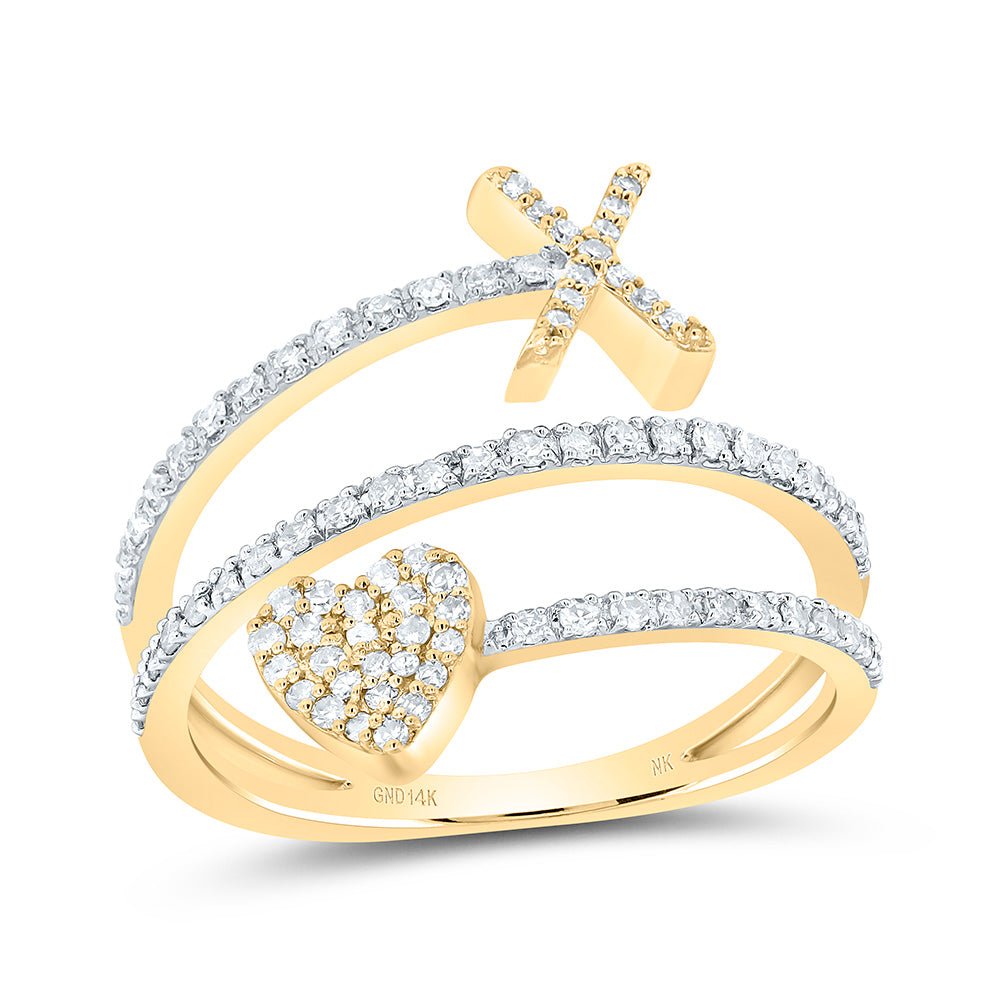 14K Yellow Gold Diamond Gift Initial "X" Heart Women's Ring 3/8 Cttw - Splendid Jewellery